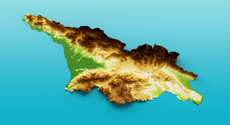 Georgia Map Shaded relief Color Height map on the sea Blue Background 3d illustrationの写真素材