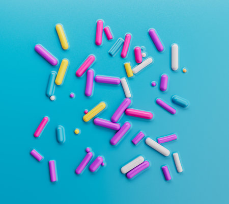 Colorful Sprinkles on blue background 3d illustration