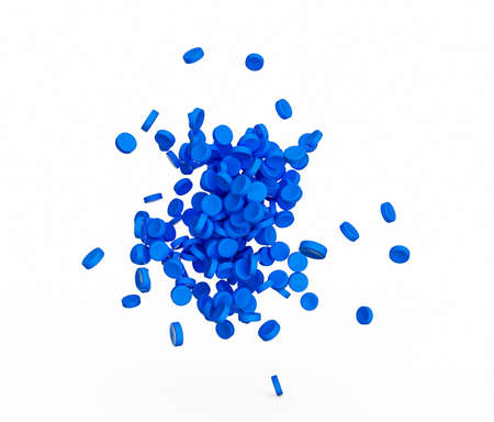 Blue granules of polypropylene, polyamide. Background. Plastic and polymer industry. Microplastic 3d illustrationの写真素材
