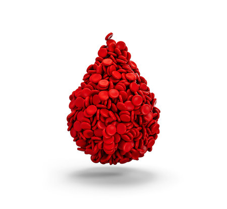 Drop of blood Isolated on white. Clustered blood cells, forming one big drop of blood 3D Illustrationの写真素材