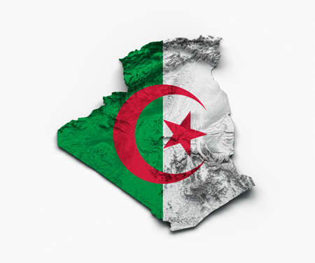 Algeria Map Flag Shaded relief Color Height map on white Background 3d illustrationの写真素材