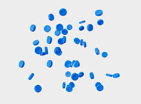 Blue plastic polymer granules on a white background 3d illustrationの写真素材