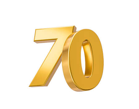 70% off on sale. Gold percent isolated on white background 70th Anniversary celebration 3D Golden numbers 3d Illustrationの写真素材