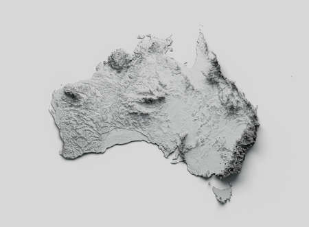 Australia Map Shaded relief Color Height map on white Background 3d illustrationの写真素材