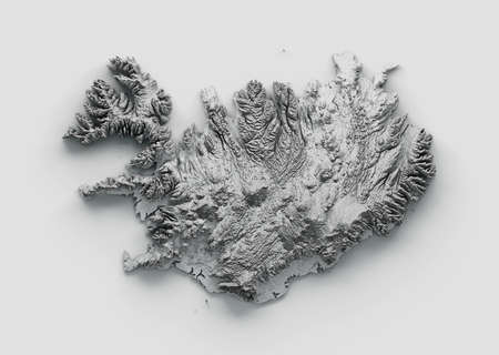 Iceland Map Iceland Flag Shaded relief Color Height map on white Background 3d illustration