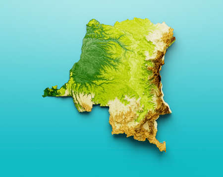 Congo Map Shaded relief Color Height Congo Basin map on the sea Blue Background 3d illustration