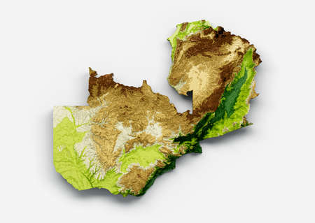 Zambia Map Shaded relief Color Height map on the sea Blue Background 3d illustrationの写真素材
