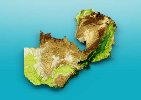Zambia Map Shaded relief Color Height map on the sea Blue Background 3d illustration