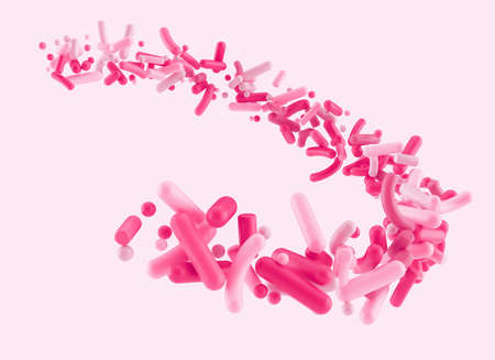 Pink Sprinkles in the air isolated on white background Sweet sprinkles flying 3d illustrationの写真素材