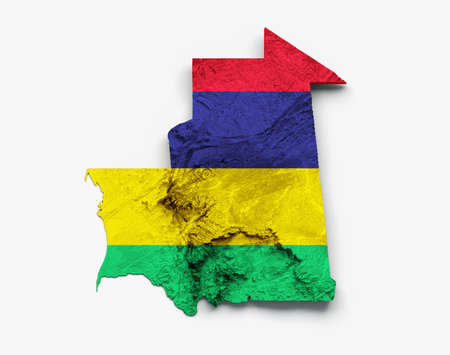 Mauritania Map Mauritania Flag Shaded relief Color Height map on white Background 3d illustrationの写真素材