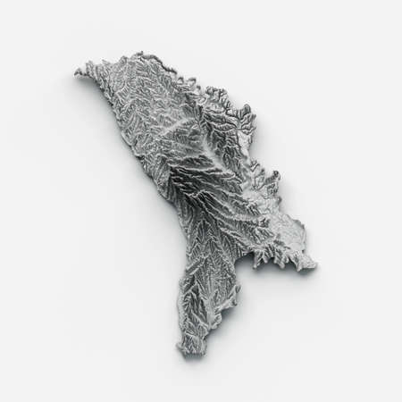 Moldova Map Moldova Flag Shaded relief Color Height map on white Background 3d illustrationの写真素材