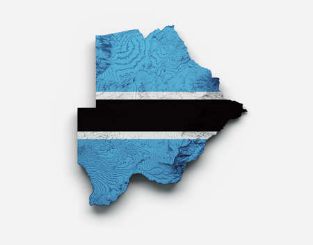 Botswana Map Botswana Flag Shaded relief Color Height map on white Background 3d illustrationの写真素材
