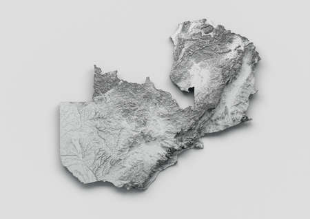 Zambia Map Zambia Flag Shaded relief Color Height map on white Background 3d illustrationの写真素材
