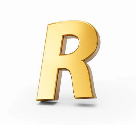 Golden alphabet R on white isolated background 3D Golden Letters numbers 3d Illustrationの写真素材