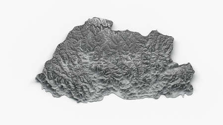 Bhutan Map Bhutan Flag Shaded relief Color Height map on white Background 3d illustrationの写真素材