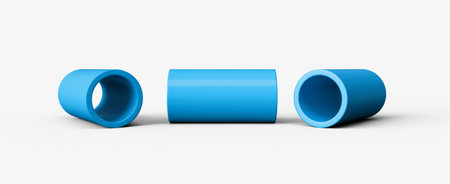 Blue PVC pipe connection PVC pipes for drinking water 3d illustrationの写真素材