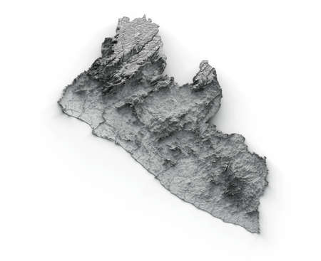 Liberia Map Shaded relief Color Height map on white Background 3d illustrationの写真素材