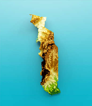 Togo Map Shaded relief Color Height map on the sea Blue Background 3d illustrationの写真素材