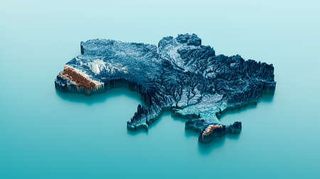 Topographic Ukraine Map Hypsometric Ukraine Elevation tint Spectral Shaded relief map 3d illustrationの写真素材