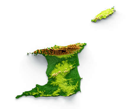 Trinidad and Tobago Map Shaded relief Color Height map on white Background 3d illustrationの写真素材