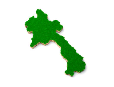 Laos Map soil land geology cross section with green grass and Rock ground texture 3d illustrationの写真素材