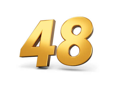 Gold number 48 Forty eight isolated white background. shiny 3d number 48 made of gold 3d...
