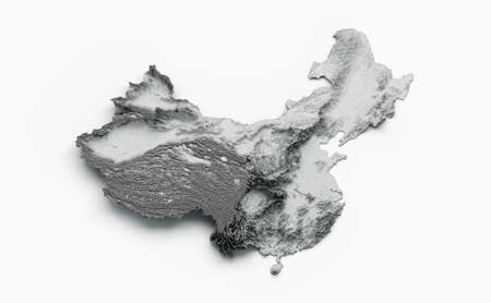 China Map China Flag Shaded relief Color Height map on white Background 3d illustrationの写真素材