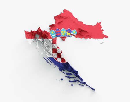 Croatia Map Croatia Flag Shaded relief Color Height map on white Background 3d illustrationの写真素材