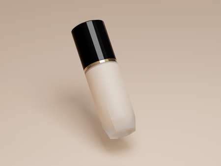 Bottles of makeup foundation in the air samples on color background 3d illustration