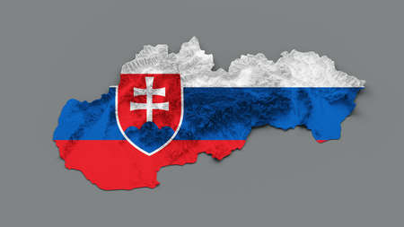 Slovakia Map Slovakia Flag Shaded relief Color Height map on white Background 3d illustrationの写真素材