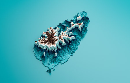 Topographic Saint Lucia Map Hypsometric Saint Lucia Elevation tint Spectral Shaded relief map 3d illustrationの写真素材