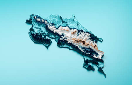 Topographic Costa Rica Map Hypsometric Costa Rica Elevation tint Spectral Shaded relief map 3d illustrationの写真素材