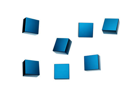 Floating blue shiny cube 3D illustration on white background