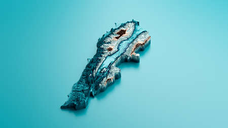 Topographic Lebanon Map Hypsometric Lebanese Elevation tint Spectral Shaded relief map 3d illustrationの写真素材