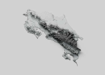 Costa Rica Map Costa Rica Flag Shaded relief Color Height map on white Background 3d illustrationの写真素材