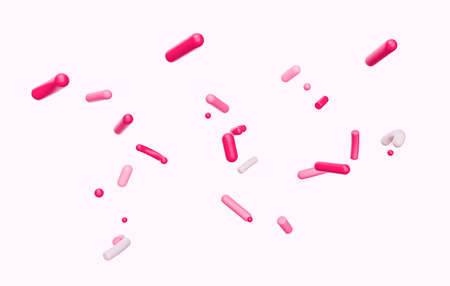Pink and white sprinkles colored on light background 3d illustration