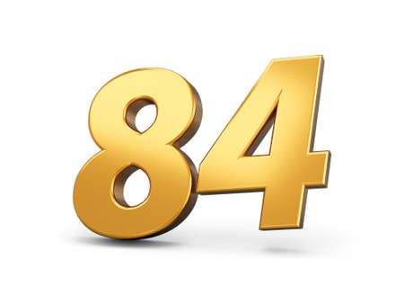 Gold number 84 Eighty four isolated white background. shiny 3d number made of gold 3d illustration