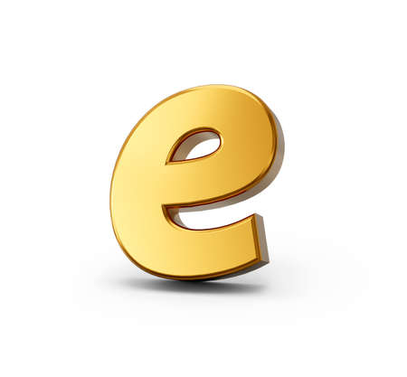 Golden alphabet e on white isolated background 3D Golden small Letters 3d Illustrationの写真素材