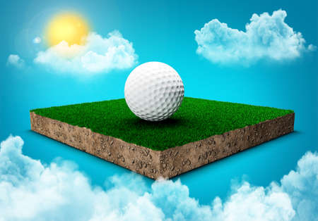 Golf field in the Sky clouds moving sun light lens flare 3d illustrationの写真素材