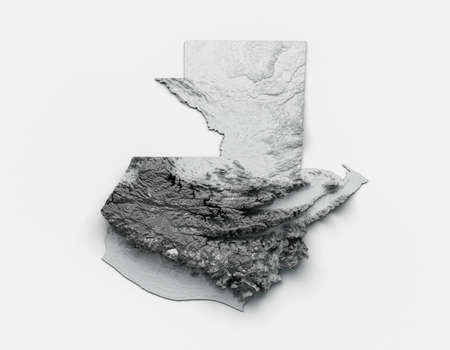 Guatemala Map Flag Shaded relief Color Height map on white Background 3d illustrationの写真素材