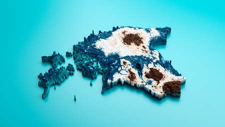 Topographic Estonia Map Hypsometric Elevation tint Spectral Shaded relief map 3d illustration