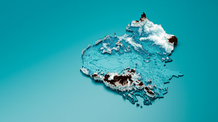 Topographic Cambodia Map Hypsometric Elevation tint Spectral Shaded relief map 3d illustrationの写真素材
