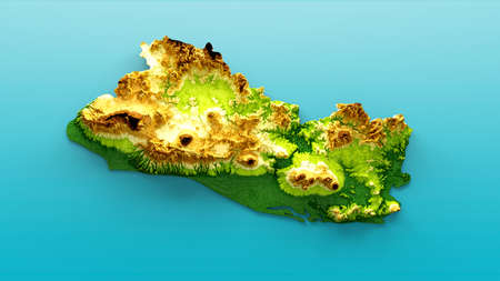El Salvador Map Shaded relief Color Height map on the sea Blue Background 3d illustration