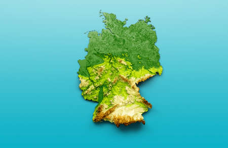 Germany Map Shaded relief Color Height map on the sea Blue Background 3d illustrationの写真素材