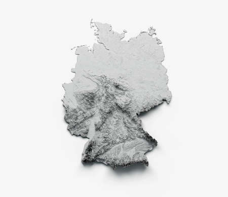 Germany Map Flag Shaded relief Color Height map on white Background 3d illustrationの写真素材