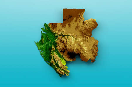 Gabon Map Shaded relief Color Height map on the sea Blue Background 3d illustrationの写真素材