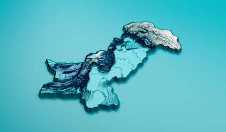 Topographic Pakistan Map Hypsometric Elevation tint Spectral Shaded relief map 3d illustrationの写真素材