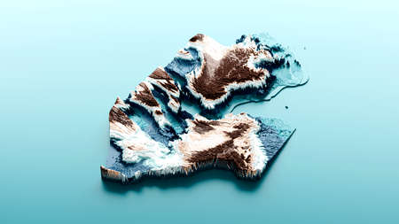 Topographic Djibouti Map Hypsometric Elevation tint Spectral Shaded relief map 3d illustrationの写真素材