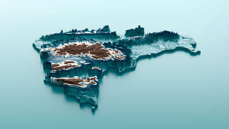 Topographic Dominican Republic Map Hypsometric Elevation tint Spectral Shaded relief map 3d...