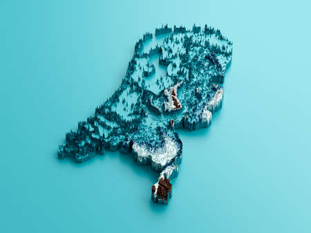Topographic Netherlands Map Hypsometric Elevation tint Spectral Shaded relief map 3d illustration